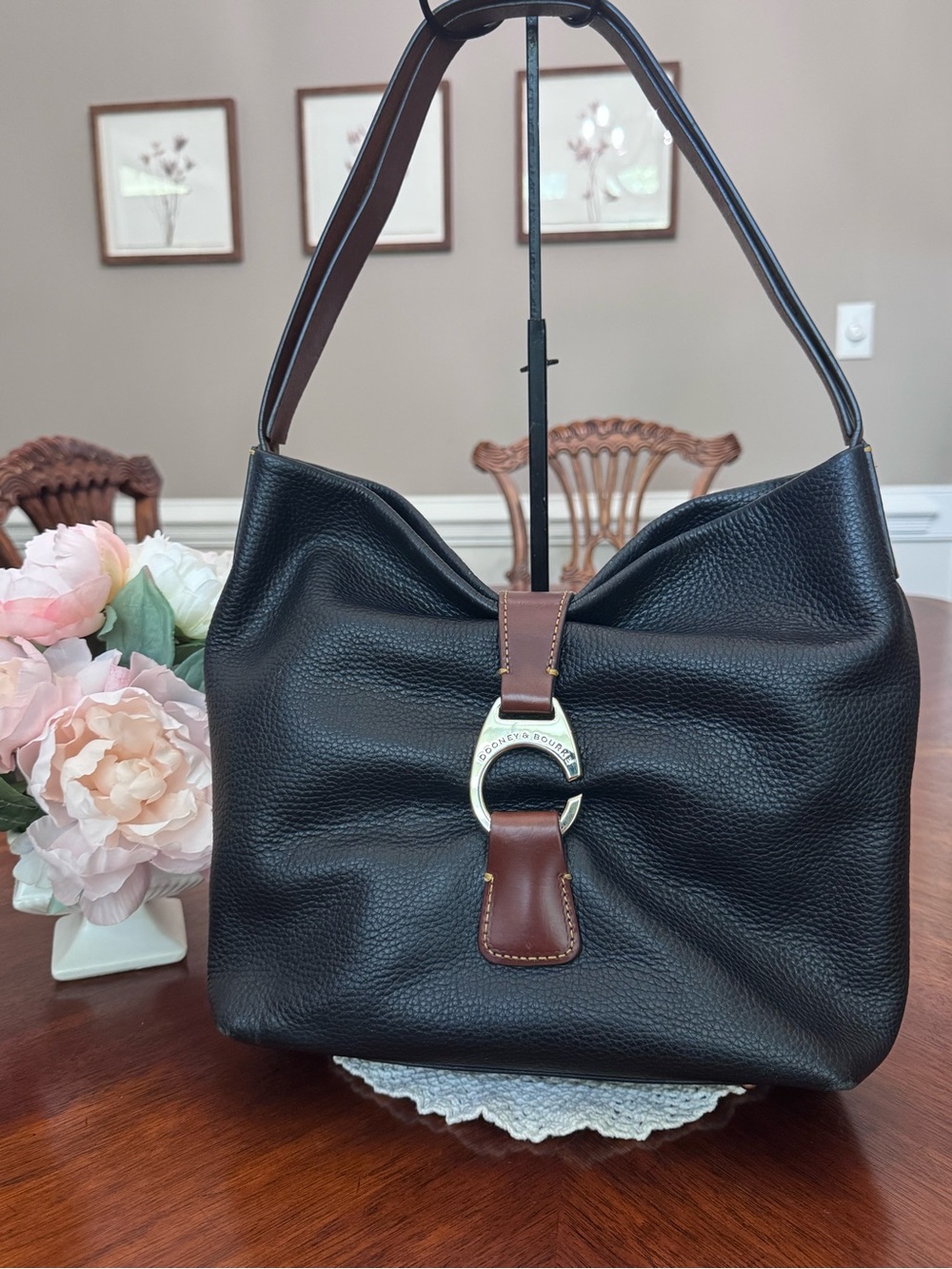 Dooney & Bourke Black Pebble Leather Logo Lock Hobo Shoulder Bag